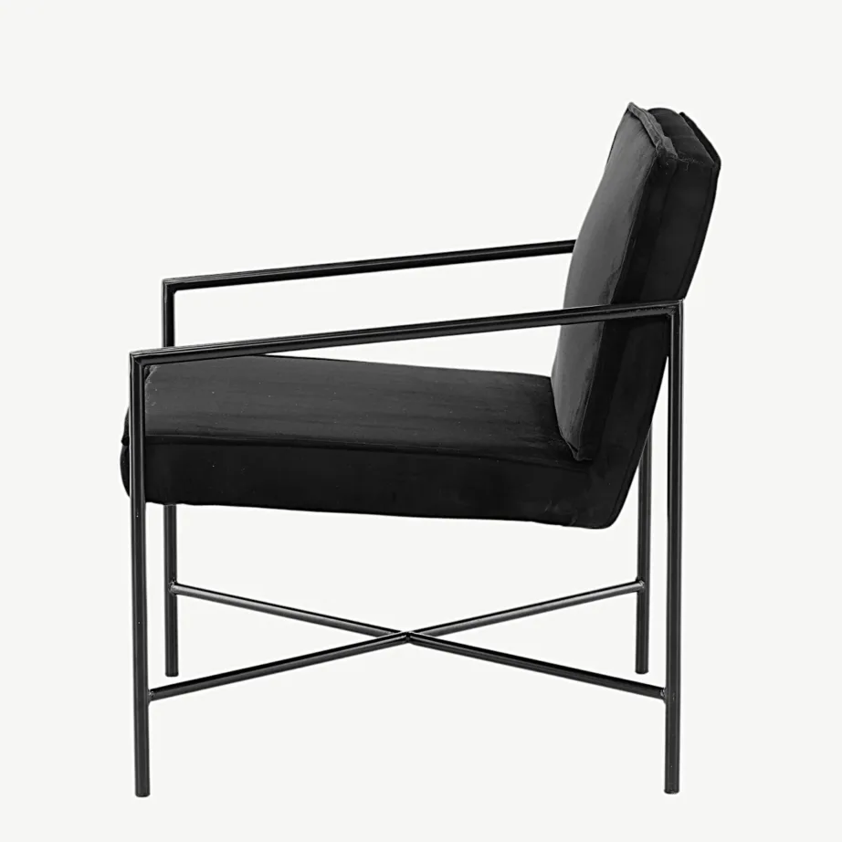 Skandinaavia stiilis musta velvetkattega tugitool terasraamil Rakel, 15578-888 – 7
