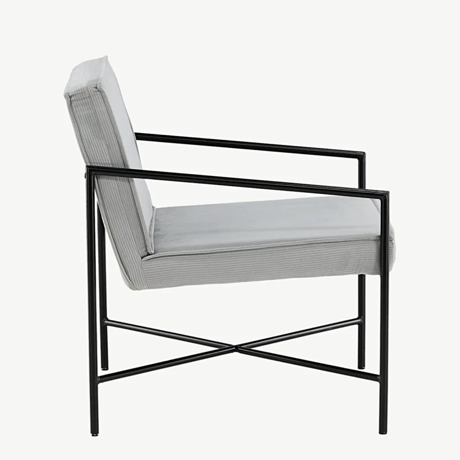 Hall bukleepolsterdusega tugitool Rakel mustal metallraamil, 15578-995 – 2