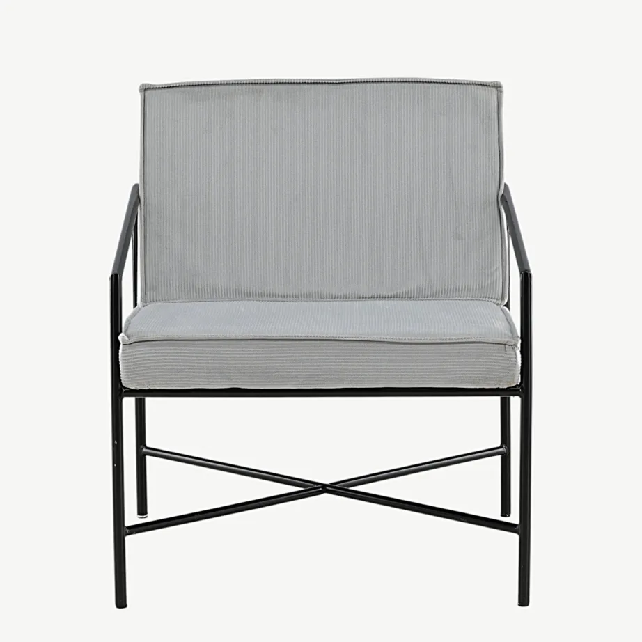 Hall bukleepolsterdusega tugitool Rakel mustal metallraamil, 15578-995 – 4