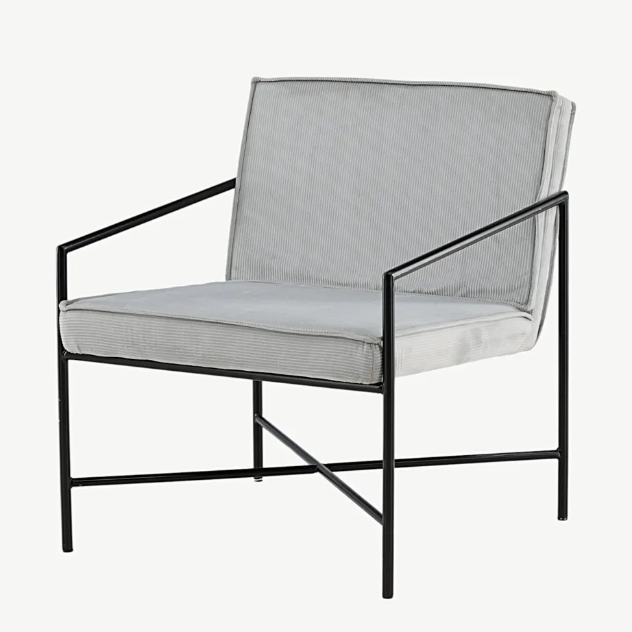 Hall bukleepolsterdusega tugitool Rakel mustal metallraamil, 15578-995 – 5