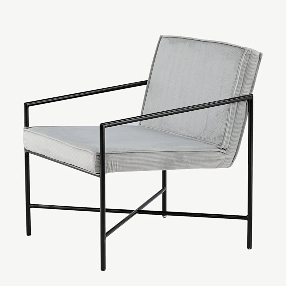 Hall bukleepolsterdusega tugitool Rakel mustal metallraamil, 15578-995 – 6