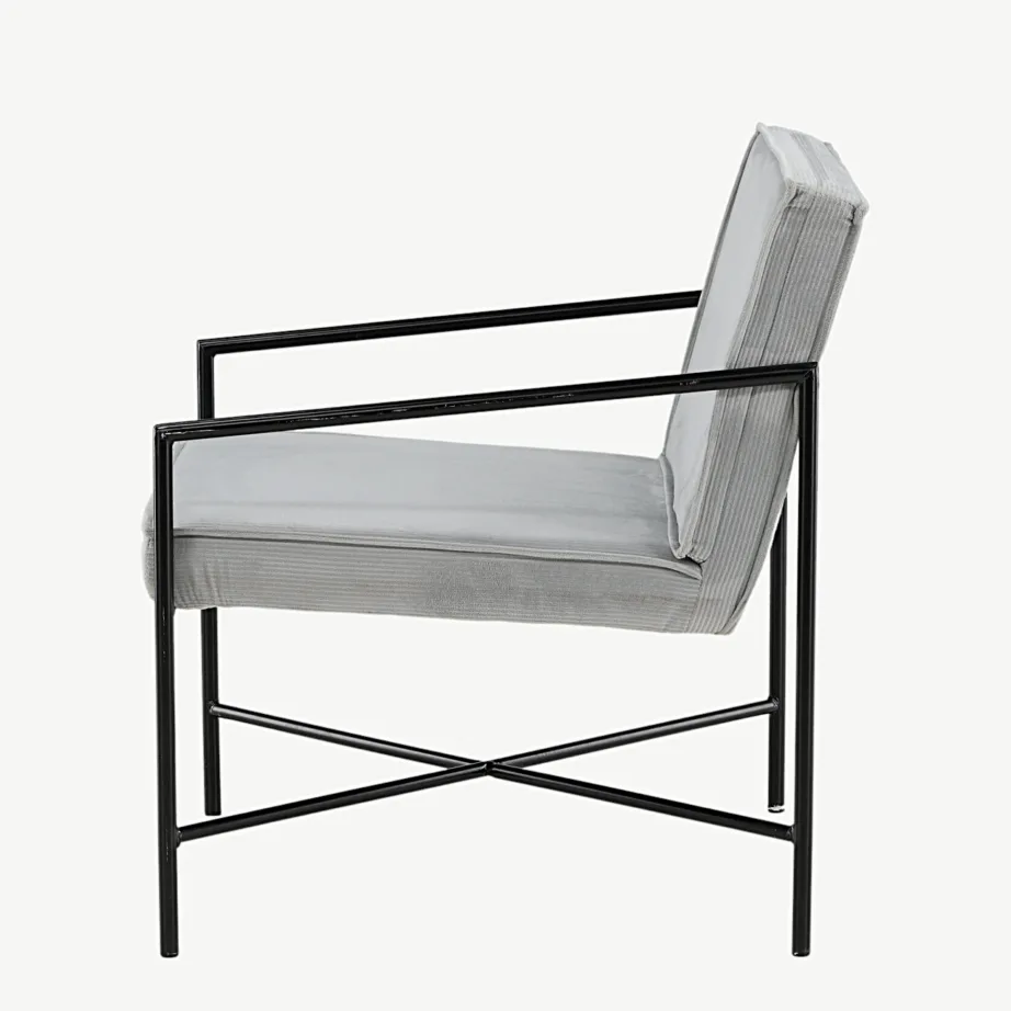 Hall bukleepolsterdusega tugitool Rakel mustal metallraamil, 15578-995 – 7