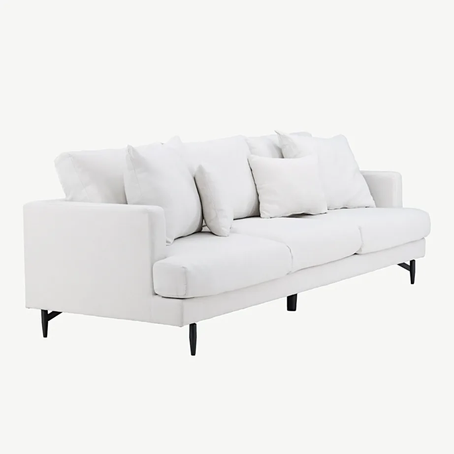 Beež linast kangast 3-kohaline diivan Sofia mustadel metalljalgadel, 15581-165 – 3