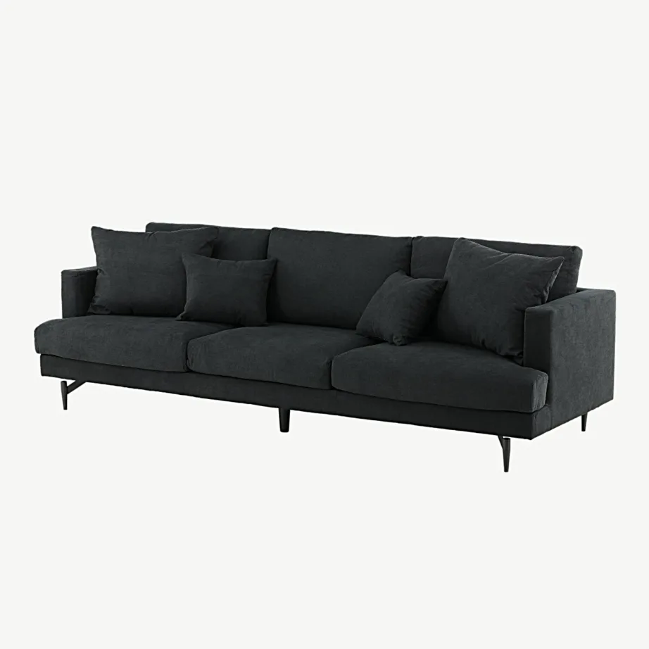 Põhjamaine kolmekohaline diivan Sofia, must polüester, terasjalad, 15581-888 – 2