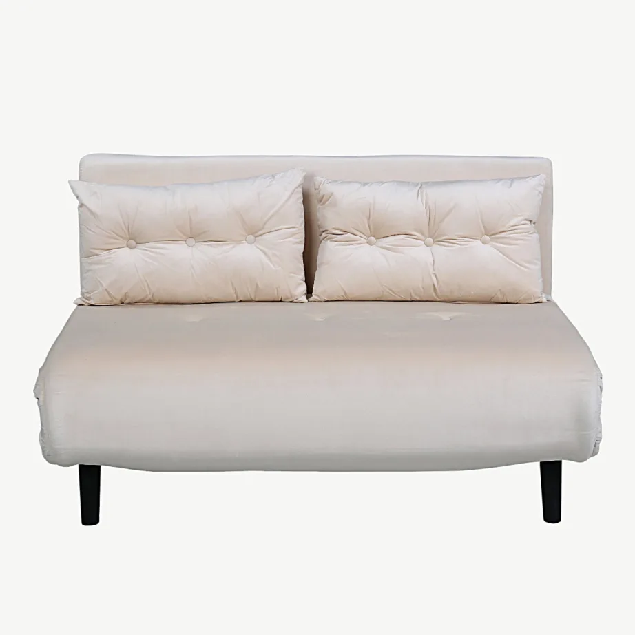 Beežist velvetkangast lahtikäiv diivanvoodi Vicky, mustade terasjalgadega, 15583-980 – 2