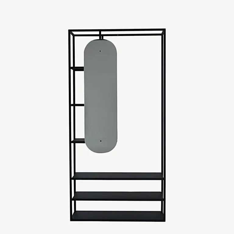 Avatud metallist riidekapp peegliga Classe, must (100 × 200 cm) - 15586-448