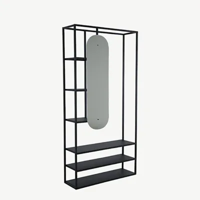 Avatud metallist riidekapp peegliga Classe, must (100 × 200 cm) - 15586-448