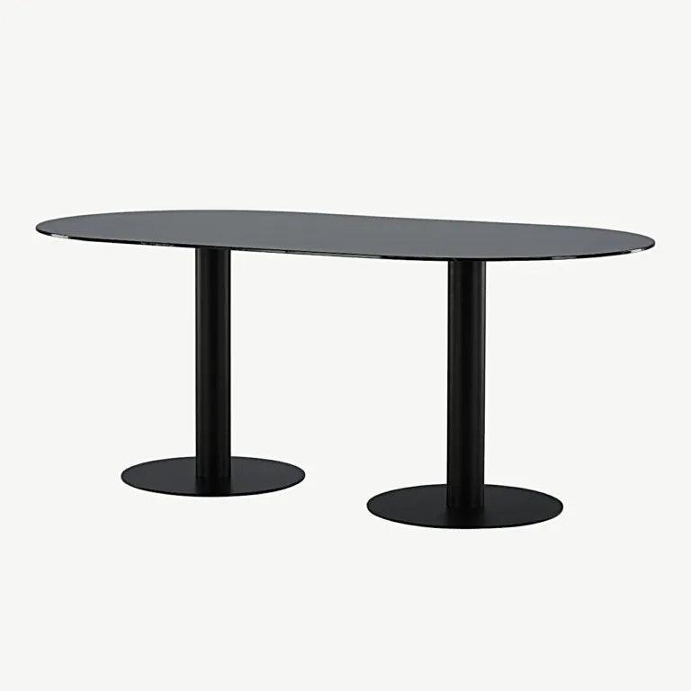 Pillan ovaalne söögilaud musta marmormustriga klaasplaadiga, 180x100 cm - 15590-588