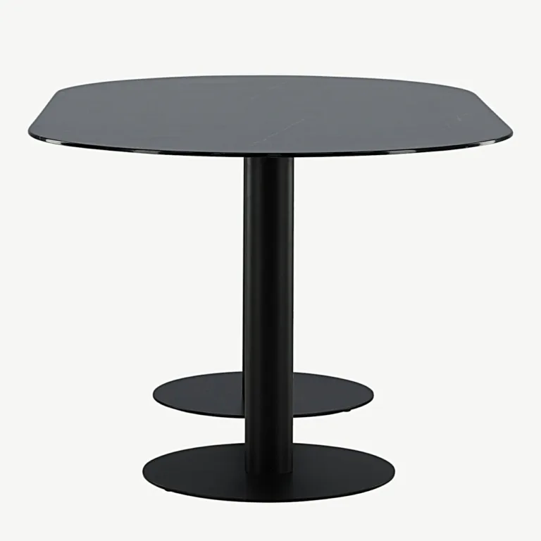 Pillan ovaalne söögilaud musta marmormustriga klaasplaadiga, 180x100 cm - 15590-588