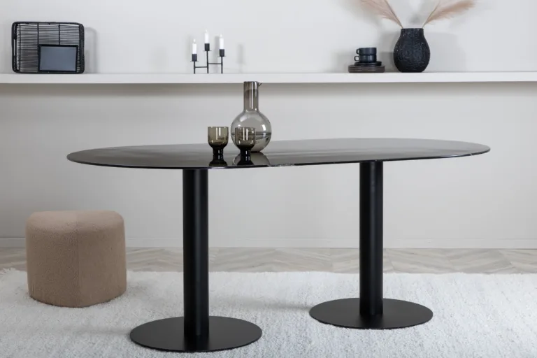 Pillan ovaalne söögilaud musta marmormustriga klaasplaadiga, 180x100 cm - 15590-588