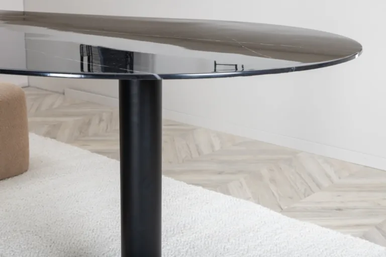 Pillan ovaalne söögilaud musta marmormustriga klaasplaadiga, 180x100 cm - 15590-588