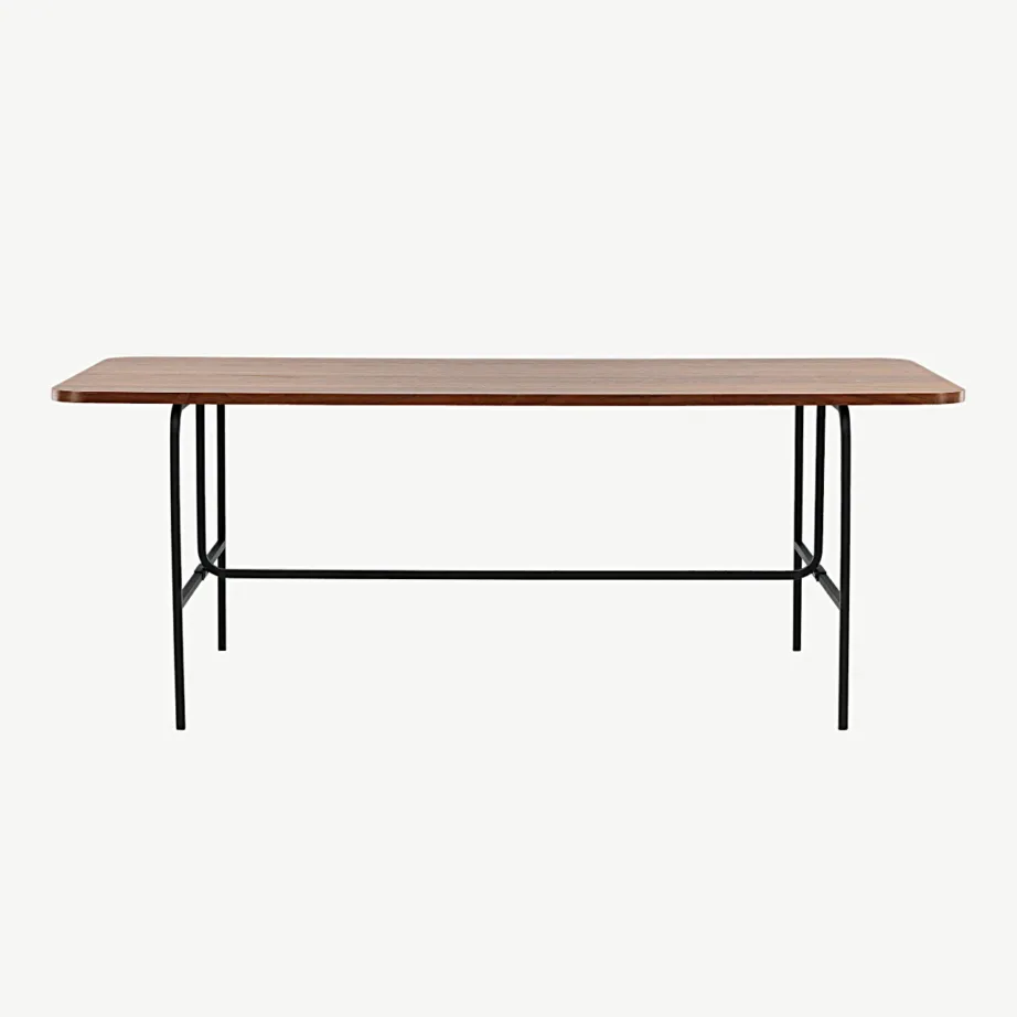 Ristkülikukujuline Uno pähklispooniga söögilaud mustade metalljalgadega, 15592-468 – 2