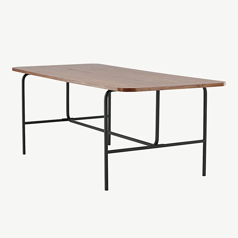 Ristkülikukujuline Uno pähklispooniga söögilaud mustade metalljalgadega, 15592-468 – 6