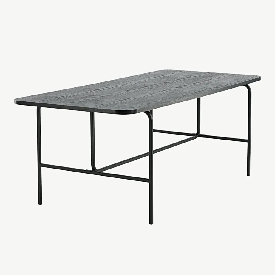 Must MDF-ist söögilaud Uno metallraamiga (200 × 90 cm), 15592-488