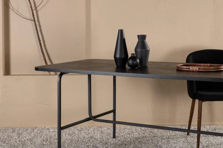 Must MDF-ist söögilaud Uno metallraamiga (200 × 90 cm) - 15592-488