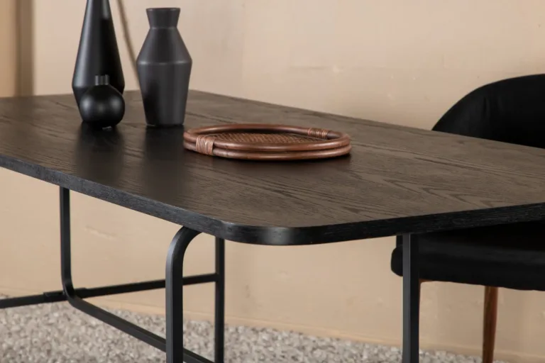 Must MDF-ist söögilaud Uno metallraamiga (200 × 90 cm) - 15592-488