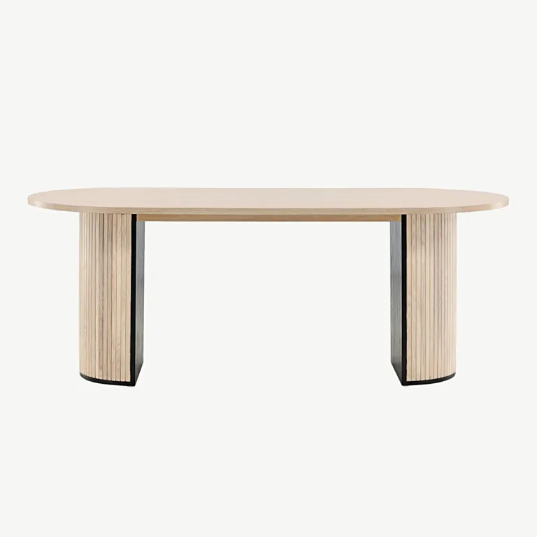Ovaalne söögilaud Bianca, valgeks peitsitud MDF ja vineer, 200 × 90 cm - 15595-840