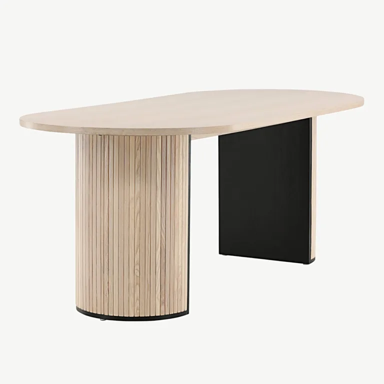 Ovaalne söögilaud Bianca, valgeks peitsitud MDF ja vineer, 200 × 90 cm - 15595-840