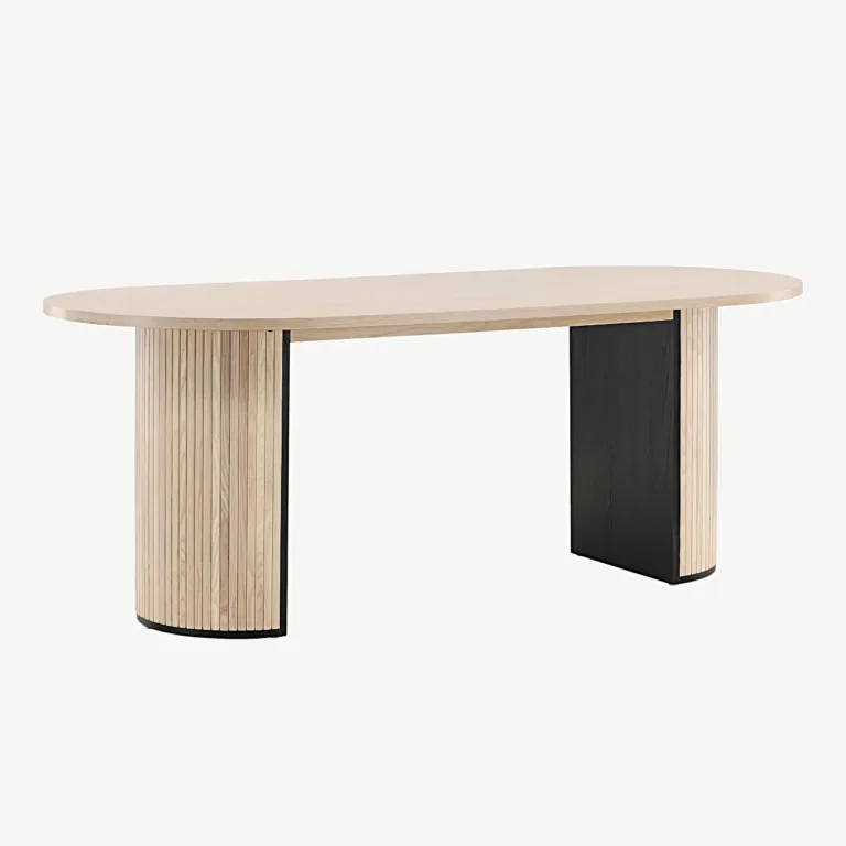 Ovaalne söögilaud Bianca, valgeks peitsitud MDF ja vineer, 200 × 90 cm - 15595-840