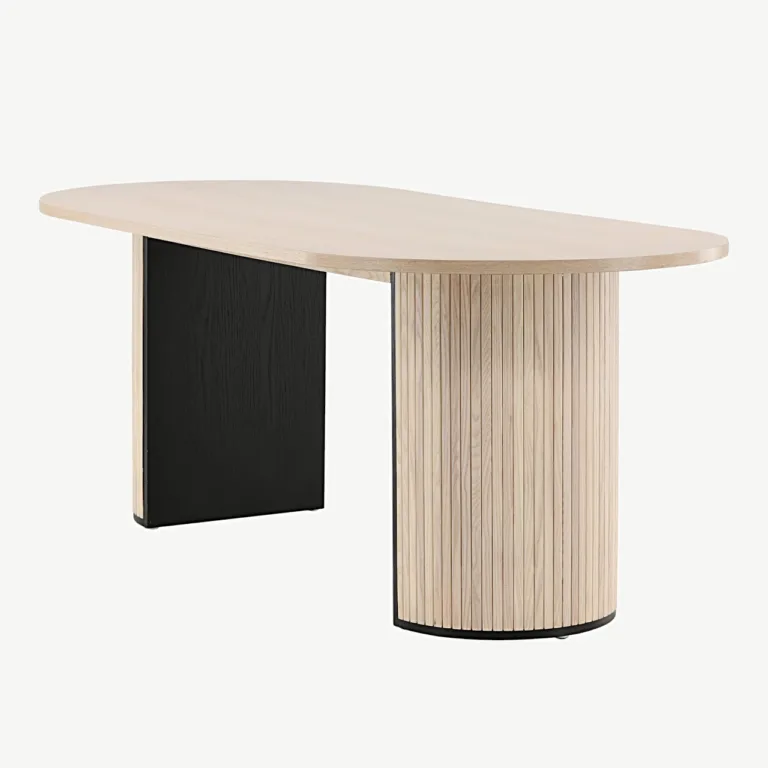 Ovaalne söögilaud Bianca, valgeks peitsitud MDF ja vineer, 200 × 90 cm - 15595-840