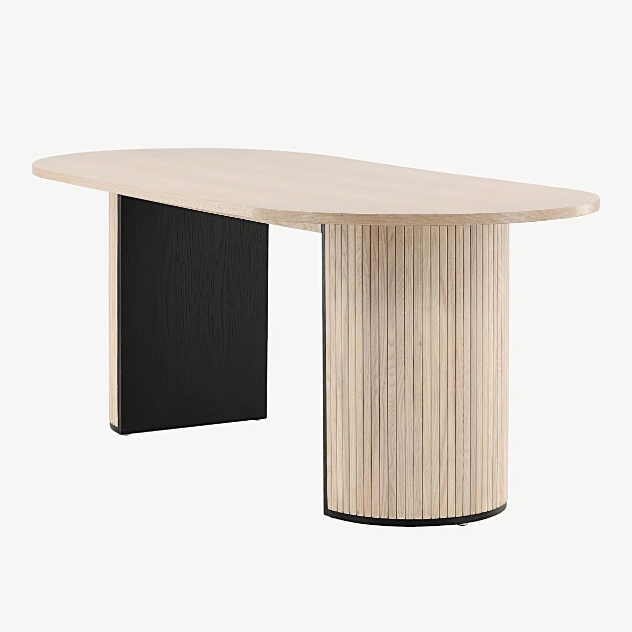 Ovaalne söögilaud Bianca, valgeks peitsitud MDF ja vineer, 200 × 90 cm - 15595-840
