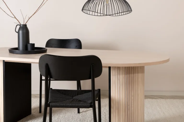 Ovaalne söögilaud Bianca, valgeks peitsitud MDF ja vineer, 200 × 90 cm - 15595-840