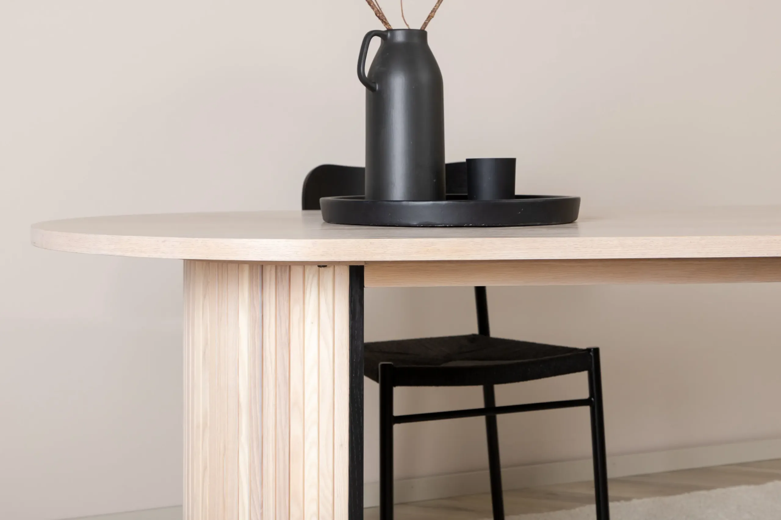 Ovaalne söögilaud Bianca, valgeks peitsitud MDF ja vineer, 200 × 90 cm - 15595-840