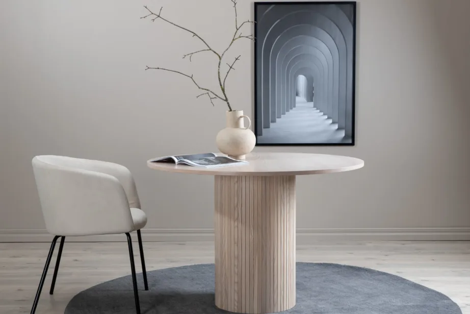 Ümmargune söögilaud Bianca valgeks peitsitud tammevineerist, ø110 cm, 15596-840 – 9