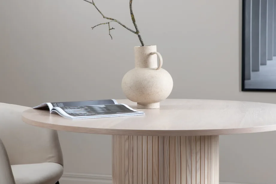 Ümmargune söögilaud Bianca valgeks peitsitud tammevineerist, ø110 cm, 15596-840 – 10