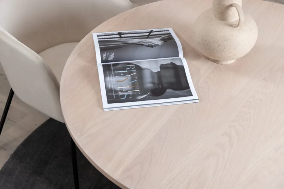 Ümmargune söögilaud Bianca valgeks peitsitud tammevineerist, ø110 cm, 15596-840 – 12