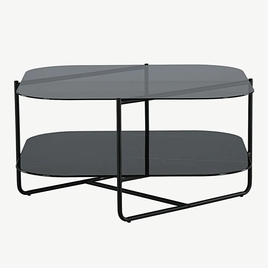 UN-Line diivanilaud musta raamiga, suitsumustast klaasist lauapind ja musta marmorglasiga alumine riiul, 15598-408 – 4