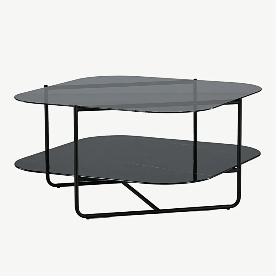 UN-Line diivanilaud musta raamiga, suitsumustast klaasist lauapind ja musta marmorglasiga alumine riiul, 15598-408 – 5