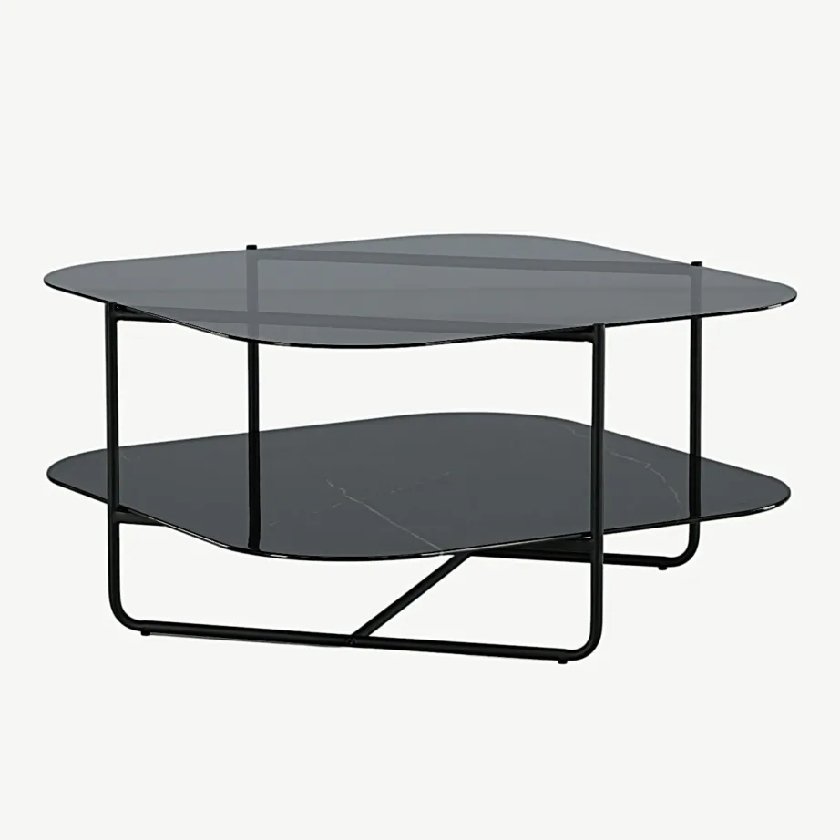 UN-Line diivanilaud musta raamiga, suitsumustast klaasist lauapind ja musta marmorglasiga alumine riiul, 15598-408 – 6