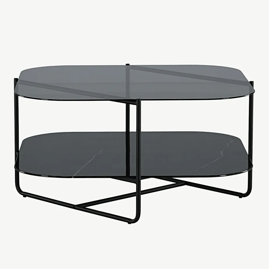 UN-Line diivanilaud musta raamiga, suitsumustast klaasist lauapind ja musta marmorglasiga alumine riiul, 15598-408 – 7