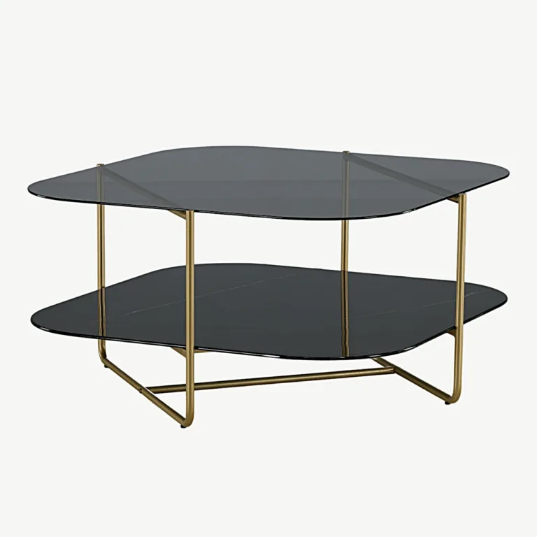 Un-line diivanilaud musta klaasiga, kuldse raamiga (85 × 85 cm) - 15598-458