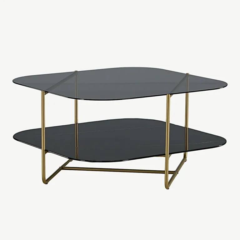 Un-line diivanilaud musta klaasiga, kuldse raamiga (85 × 85 cm) - 15598-458