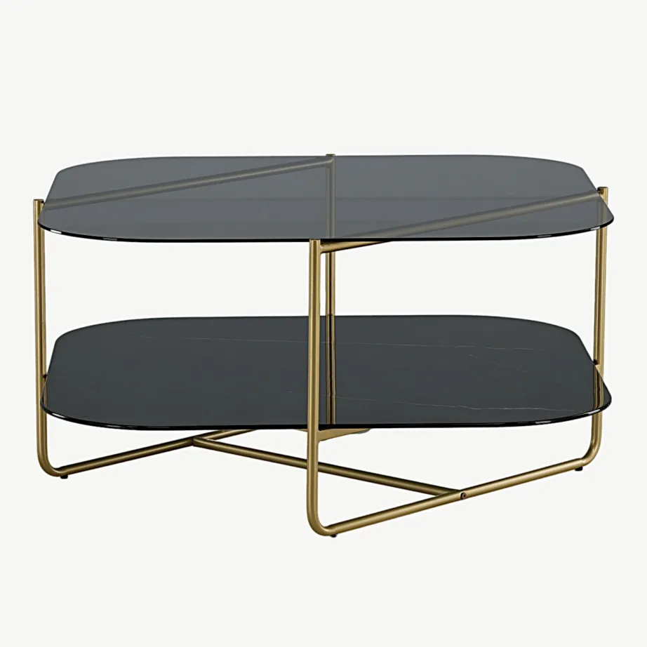 Un-line diivanilaud musta klaasiga, kuldse raamiga (85 × 85 cm), 15598-458 – 4