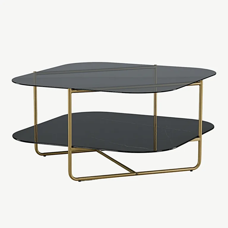 Un-line diivanilaud musta klaasiga, kuldse raamiga (85 × 85 cm) - 15598-458