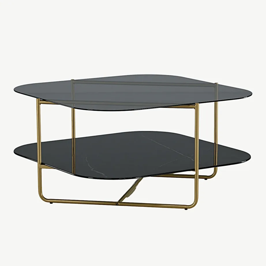 Un-line diivanilaud musta klaasiga, kuldse raamiga (85 × 85 cm), 15598-458 – 6