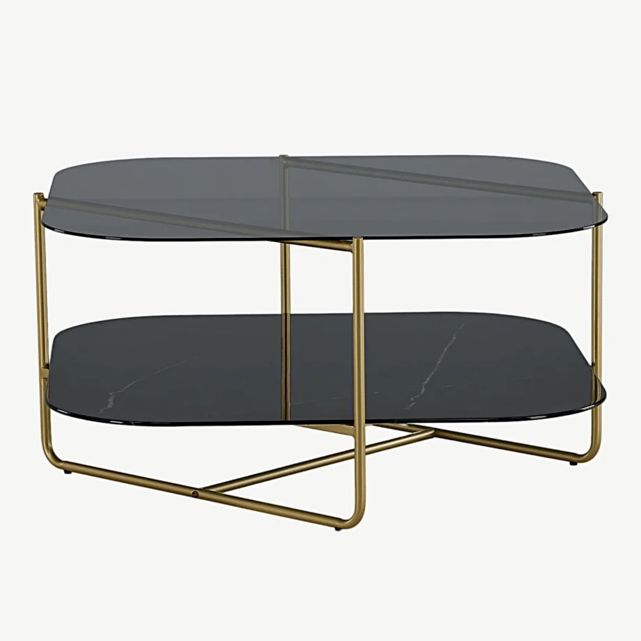 Un-line diivanilaud musta klaasiga, kuldse raamiga (85 × 85 cm), 15598-458 – 7