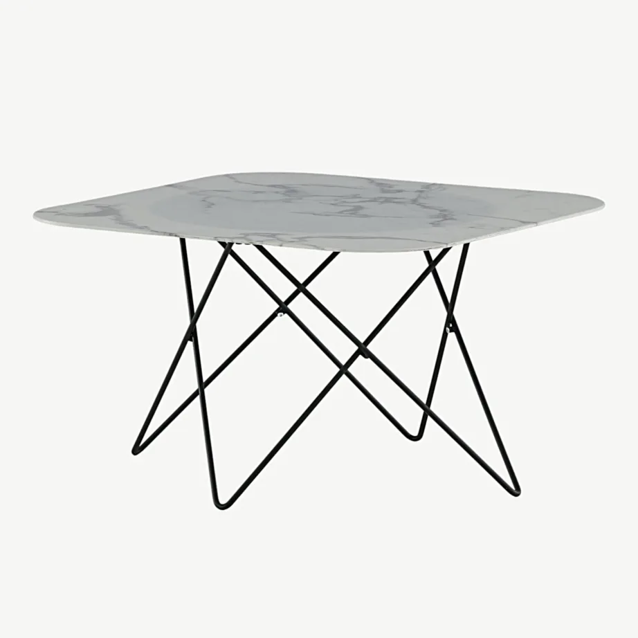 Valge marmorklaasist ja musta raamiga diivanilaud Tristar (80 × 80 cm), 15599-580