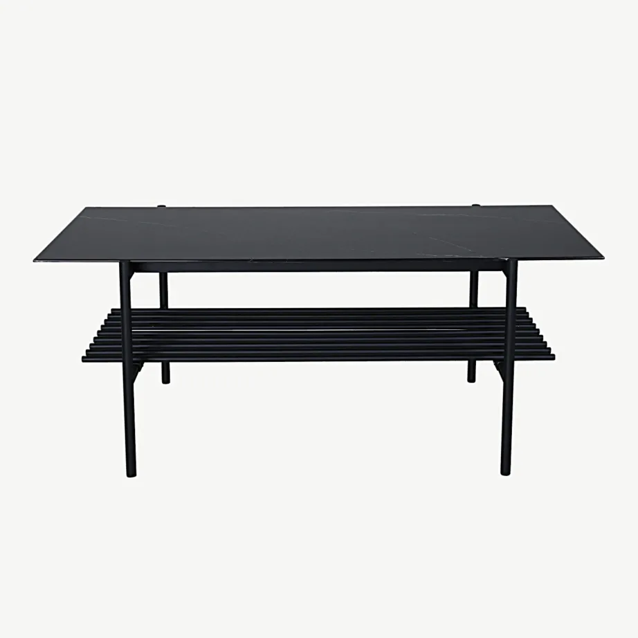 Ristkülikukujuline must marmoriklaasist diivanilaud Von Staf ribariiuliga, 15603-588 – 2