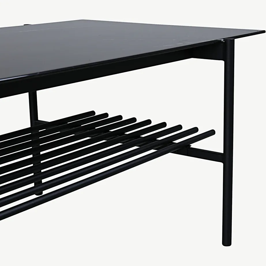 Ristkülikukujuline must marmoriklaasist diivanilaud Von Staf ribariiuliga, 15603-588 – 3