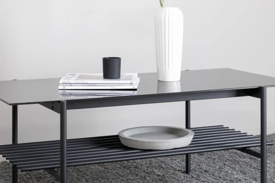 Ristkülikukujuline must marmoriklaasist diivanilaud Von Staf ribariiuliga, 15603-588 – 6