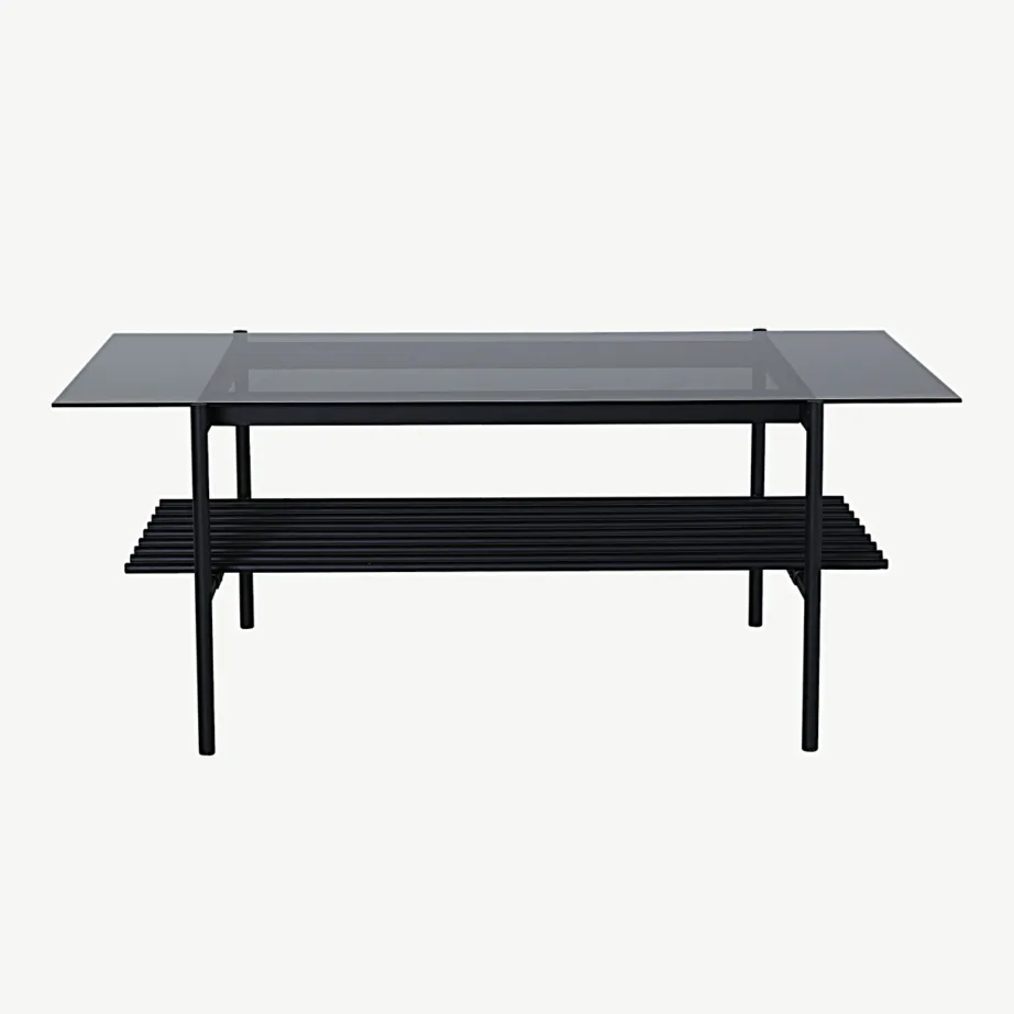 Must klaasist diivanilaud Von Staf, metallriiuliga, 15603-888 – 2