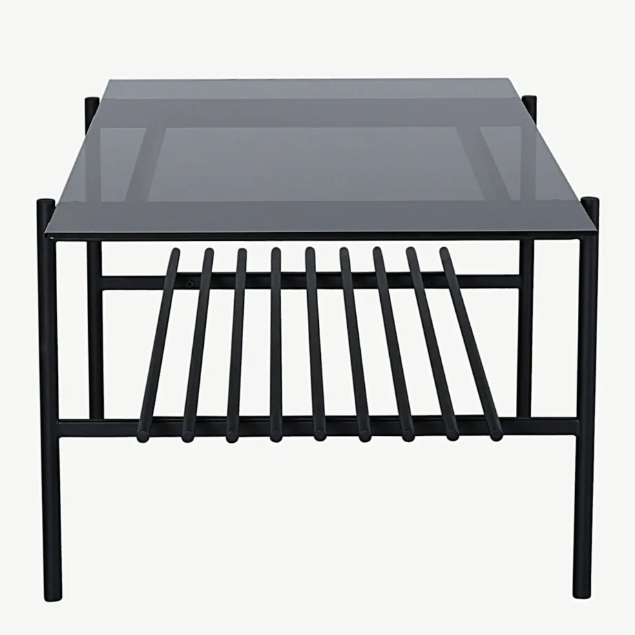 Must klaasist diivanilaud Von Staf, metallriiuliga, 15603-888 – 3