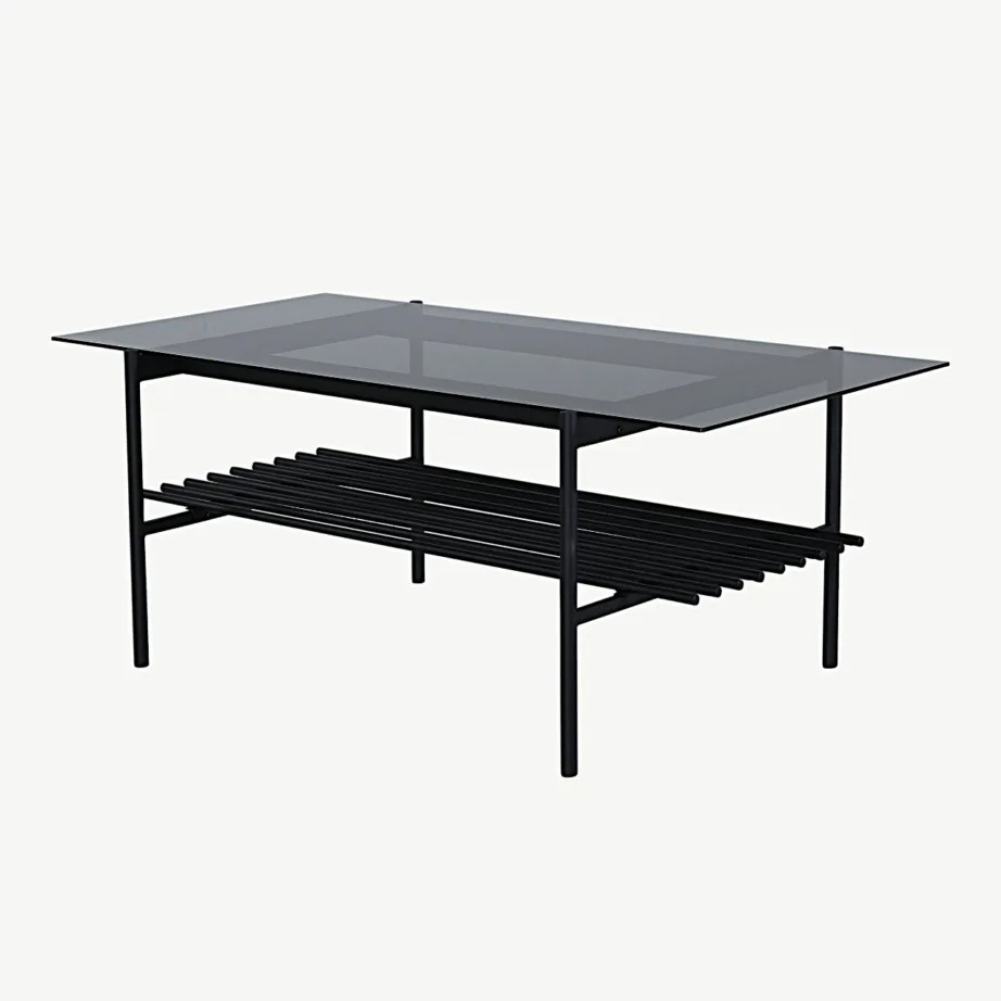 Must klaasist diivanilaud Von Staf, metallriiuliga, 15603-888 – 4
