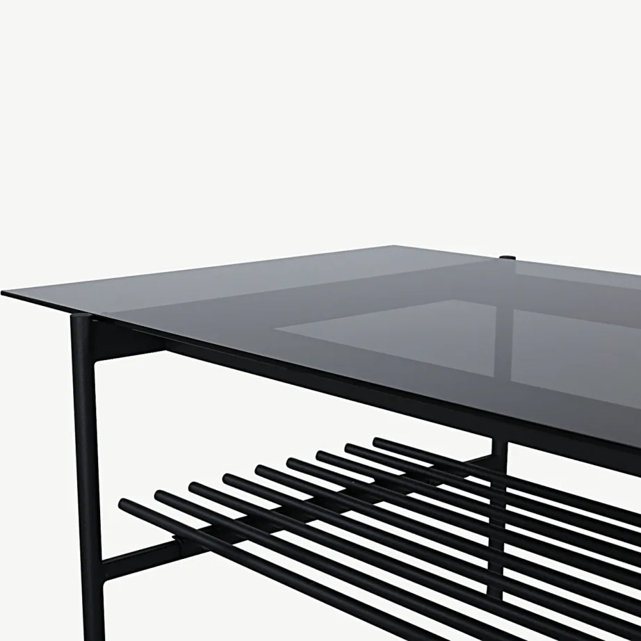 Must klaasist diivanilaud Von Staf, metallriiuliga, 15603-888 – 6