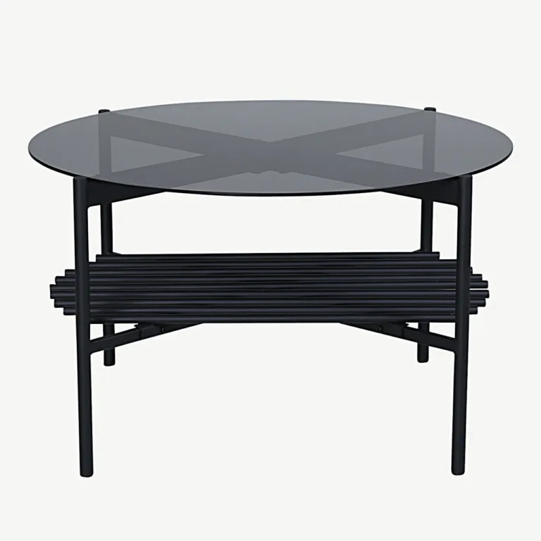 Ümmargune diivanilaud Von Staf musta metallraami ja suitsumusta klaasiga, ø80 cm - 15604-888