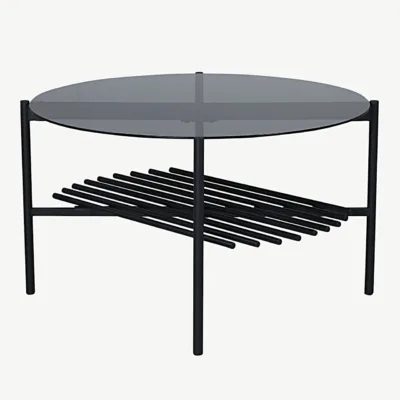 Ümmargune diivanilaud Von Staf musta metallraami ja suitsumusta klaasiga, ø80 cm - 15604-888